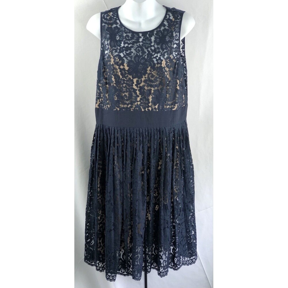 Eliza J Sleeveless Midi Dress 14 Blue Floral Lace Pleated Skirt Whimsigoth Fairy